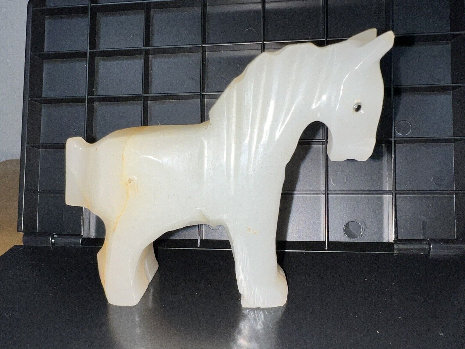 Vtg Horse Figurine Hand Carved Miniature White Mule Donkey Quartz Stone