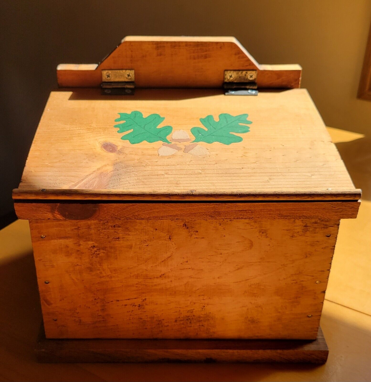 Vintage Wood Recipe Box Handmade & Handpainted Retro Decor Pair Of Leaves