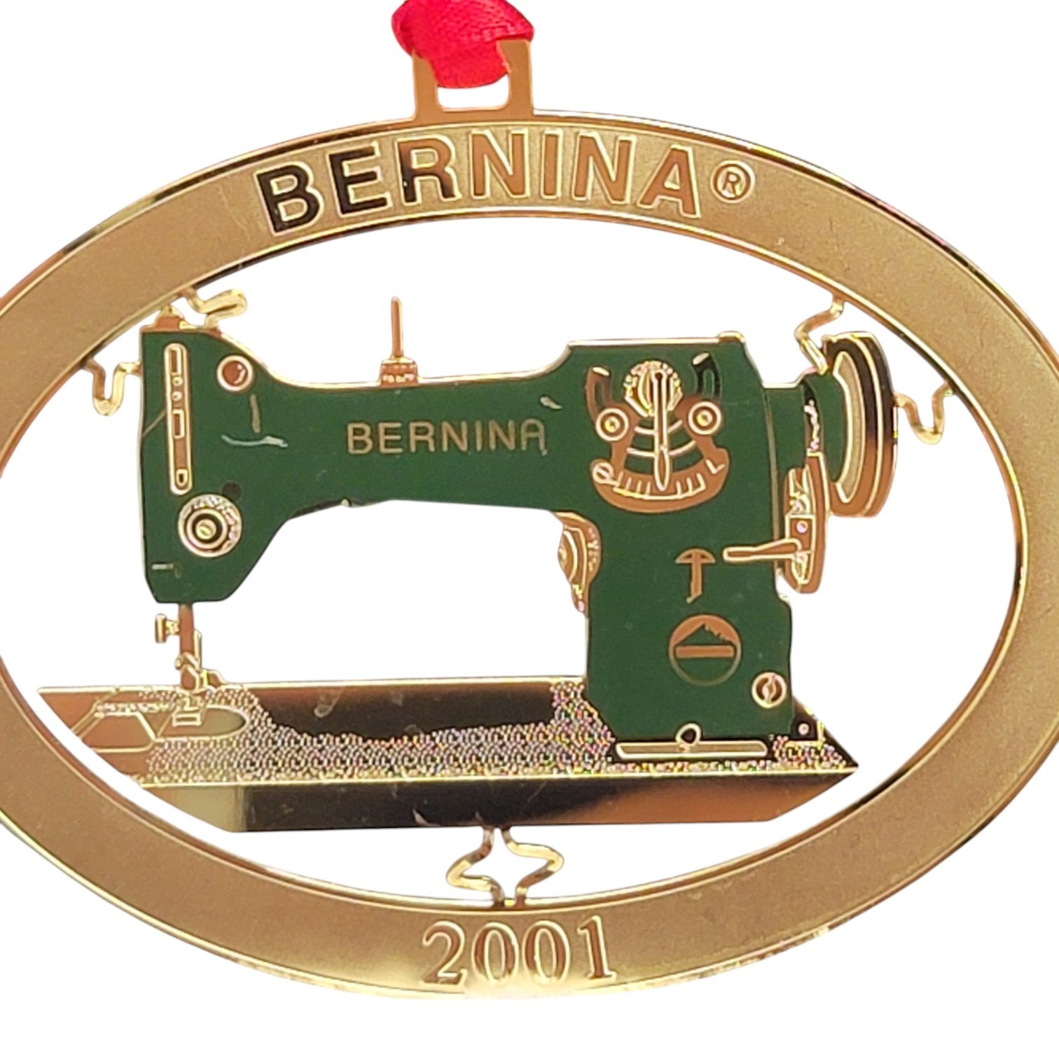 Vintage 2001 Bernina Model 117 Sewing Machine Gold Metal Christmas Ornament