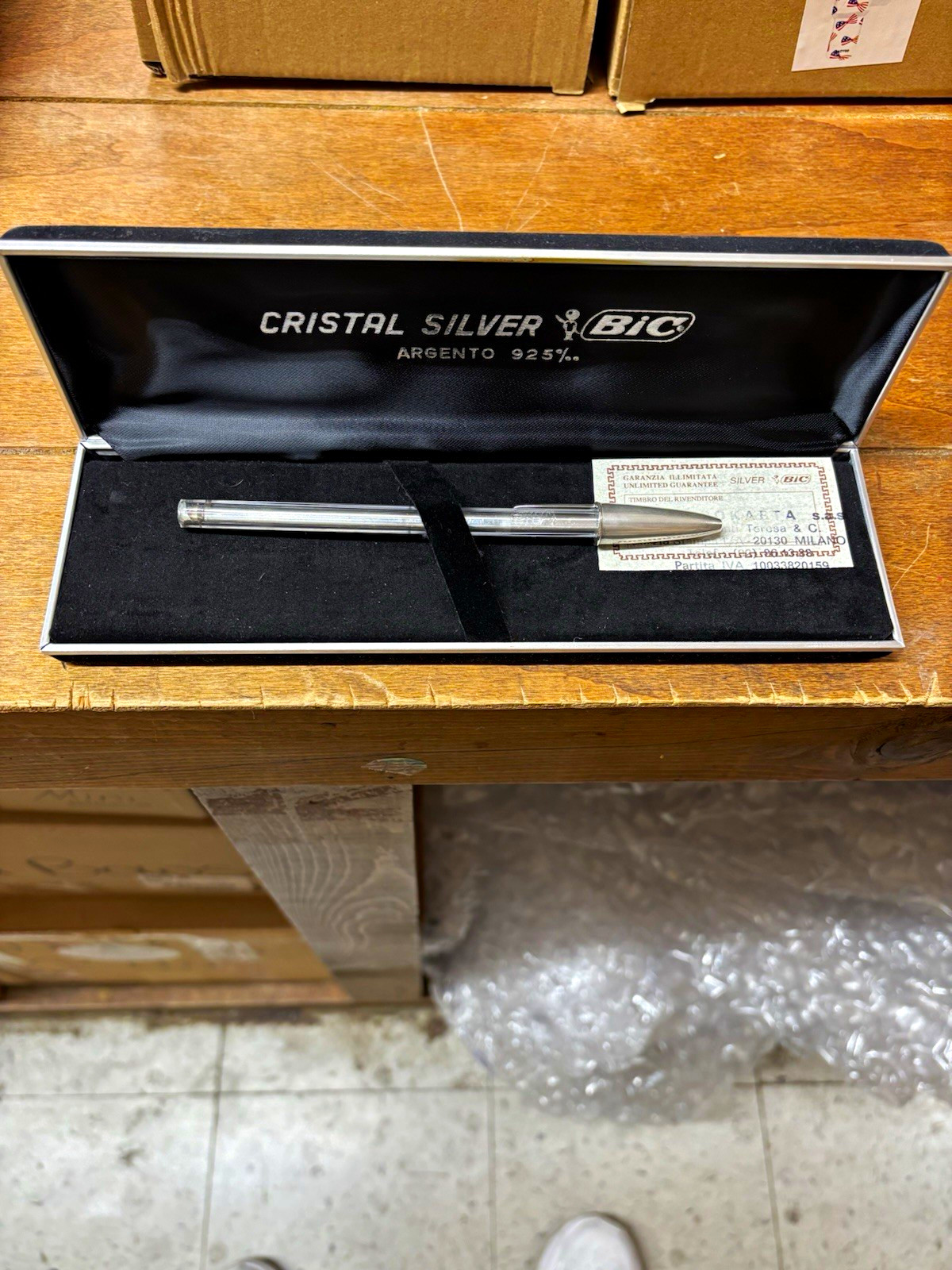 Bic sterling silver and plastic anniversary pen Original box and paper