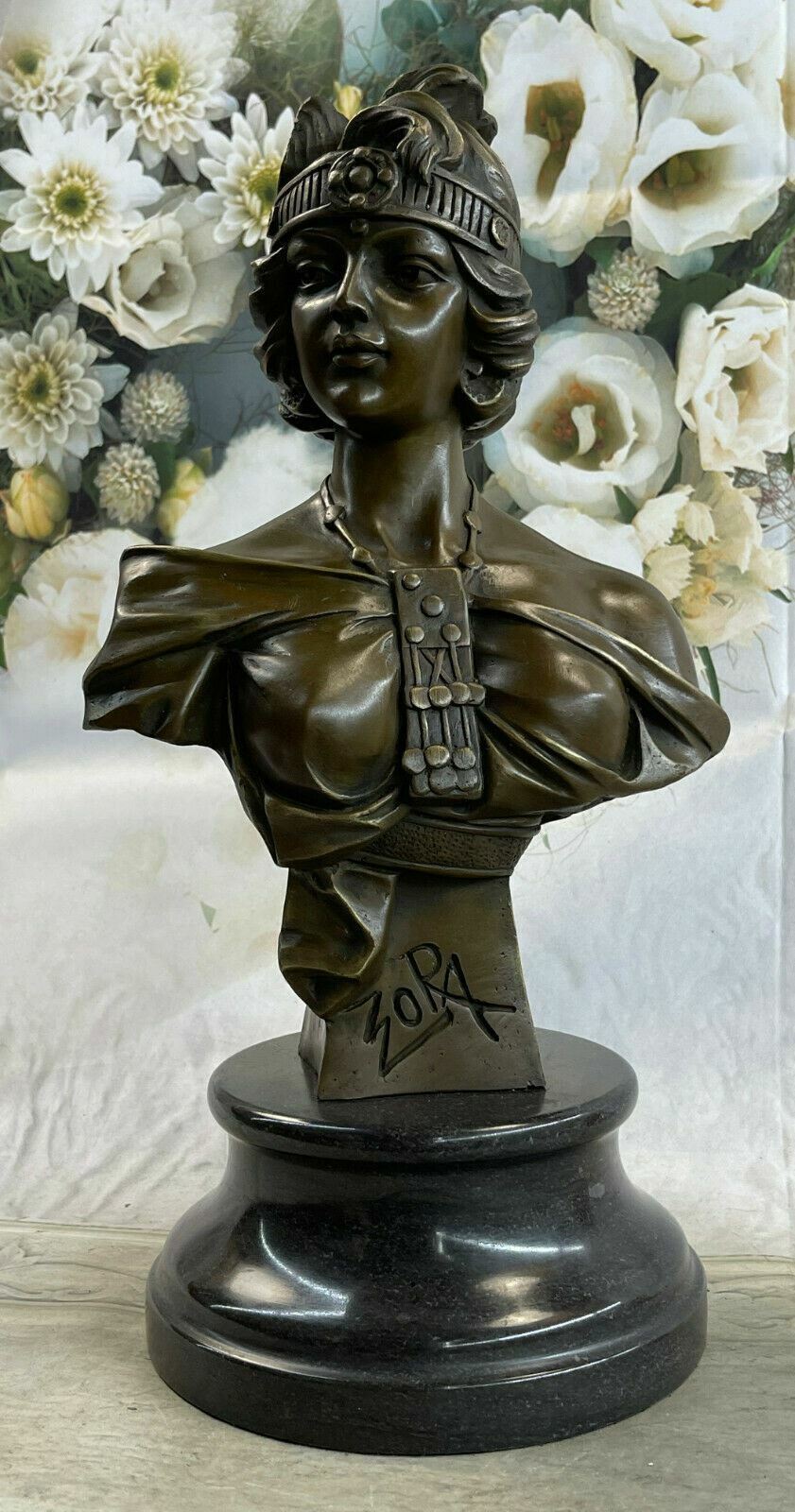 Handcrafted By Lost Wax Sexy Woman Bust Bronze Masterpiece Marble Base Figure NR