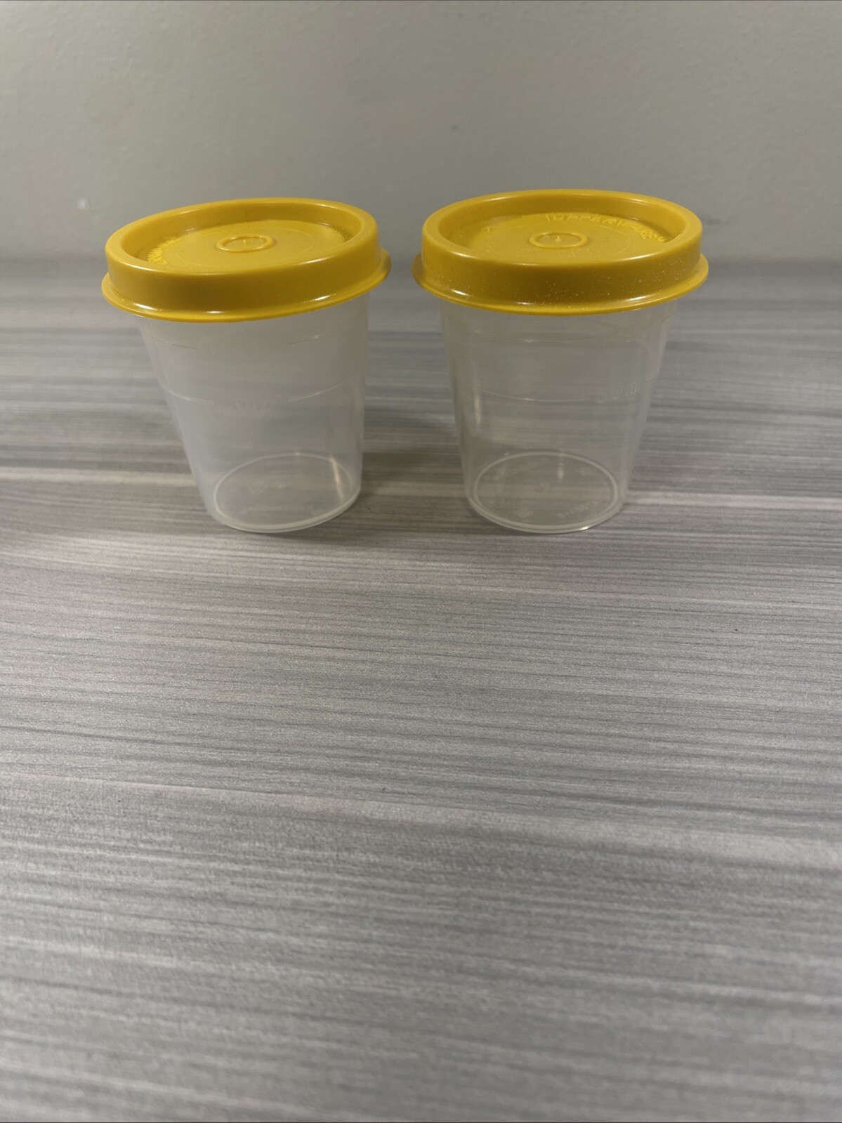 Tupperware Midget 2 oz Containers Sheer w/ Harvest Gold Seals Set of 2 Vtg New Tupperware Midget 2 oz Containers Sheer w/ Harvest Gold Seals Set of 2 Vtg New