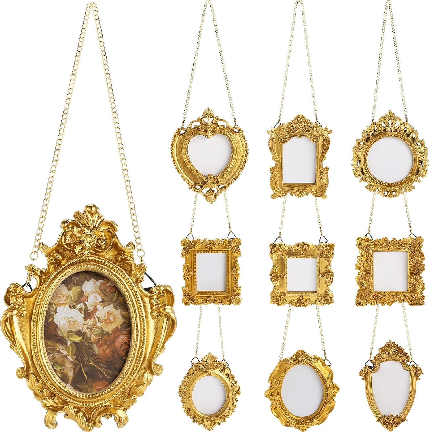 10 Pcs Mini Gold Antique Frames Vintage Baroque Resin Hanging