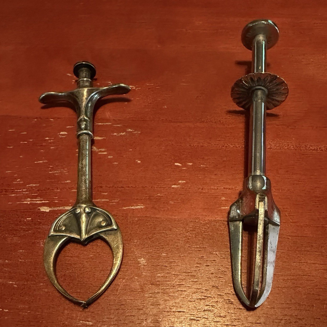 Lot of 2 Vintage GAB Swedish Mechanical Tongs Silverplate Extra Prima NS