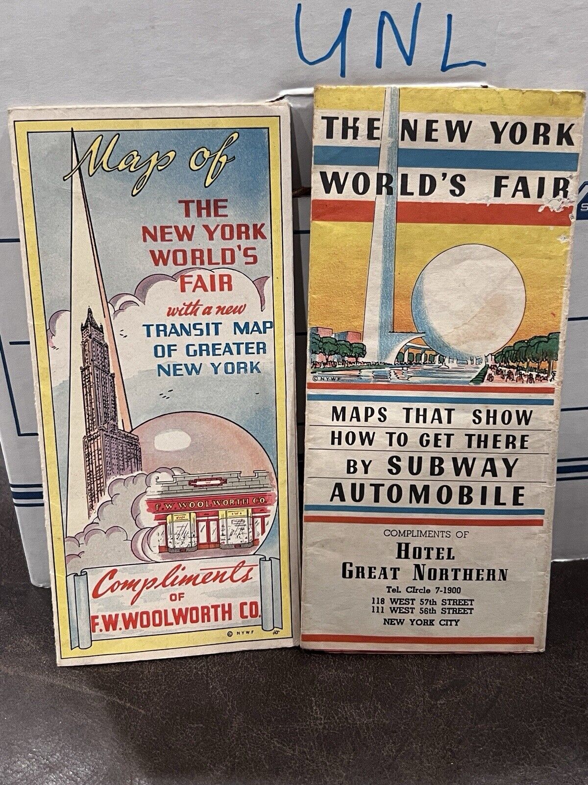 LOT OF (2) Vintage 1939 New York World’s Fair Souvenir Maps Brochures Woolworth