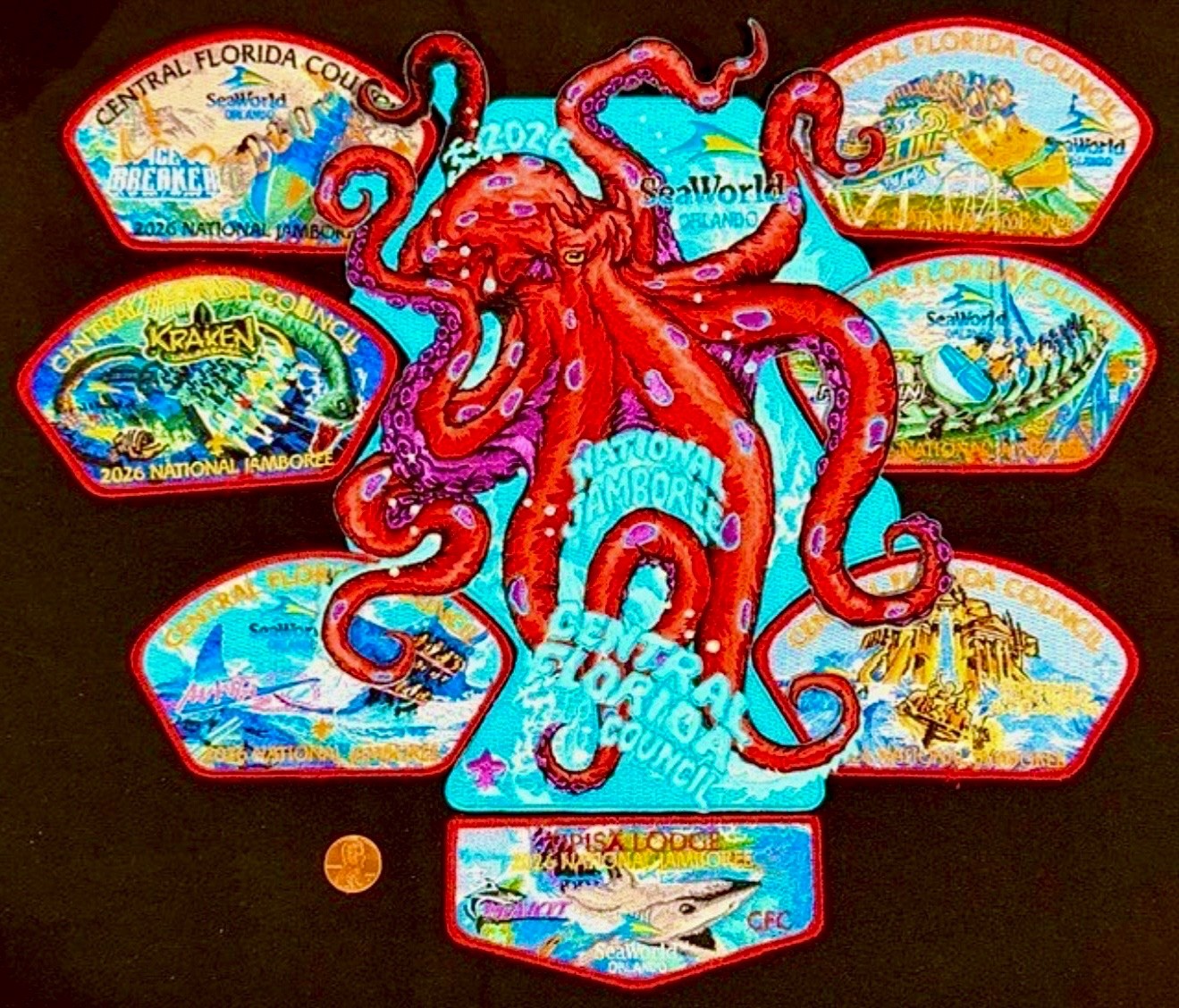 BSA CENTRAL FLORIDA OA TIPISA 326 2026 JAMBOREE 8-PATCH JSP OCTOPUS SEA WORLD