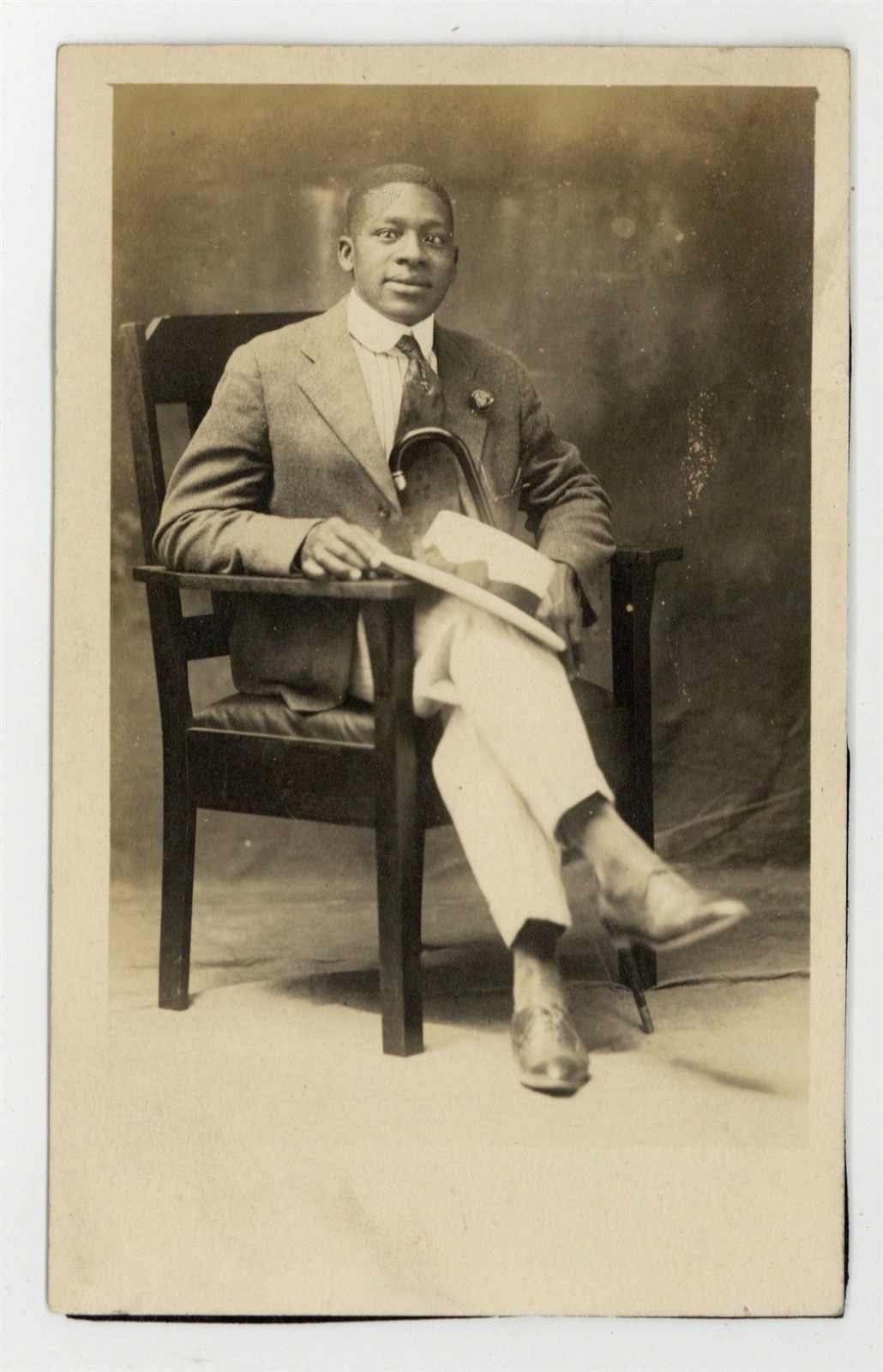 African American Dapper Man 1910 Flower Boutonniere Skimmer Hat RPPC Black