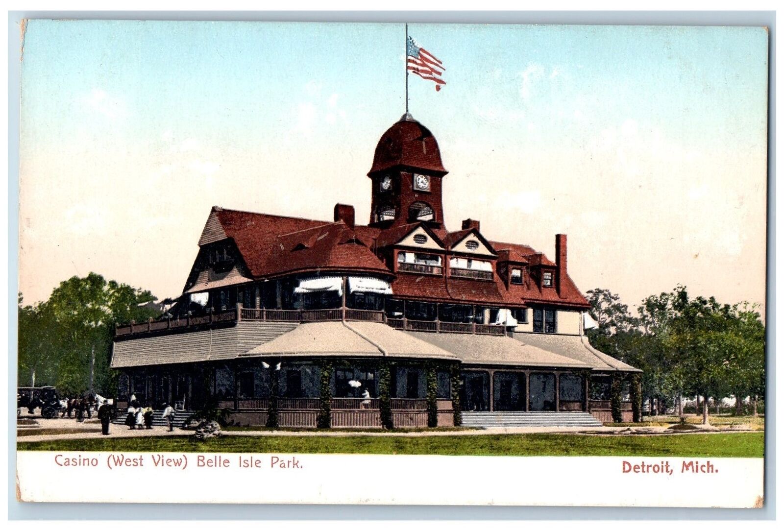 Detroit Michigan MI Postcard Casino West View Belle Isle Park c1905's Antique