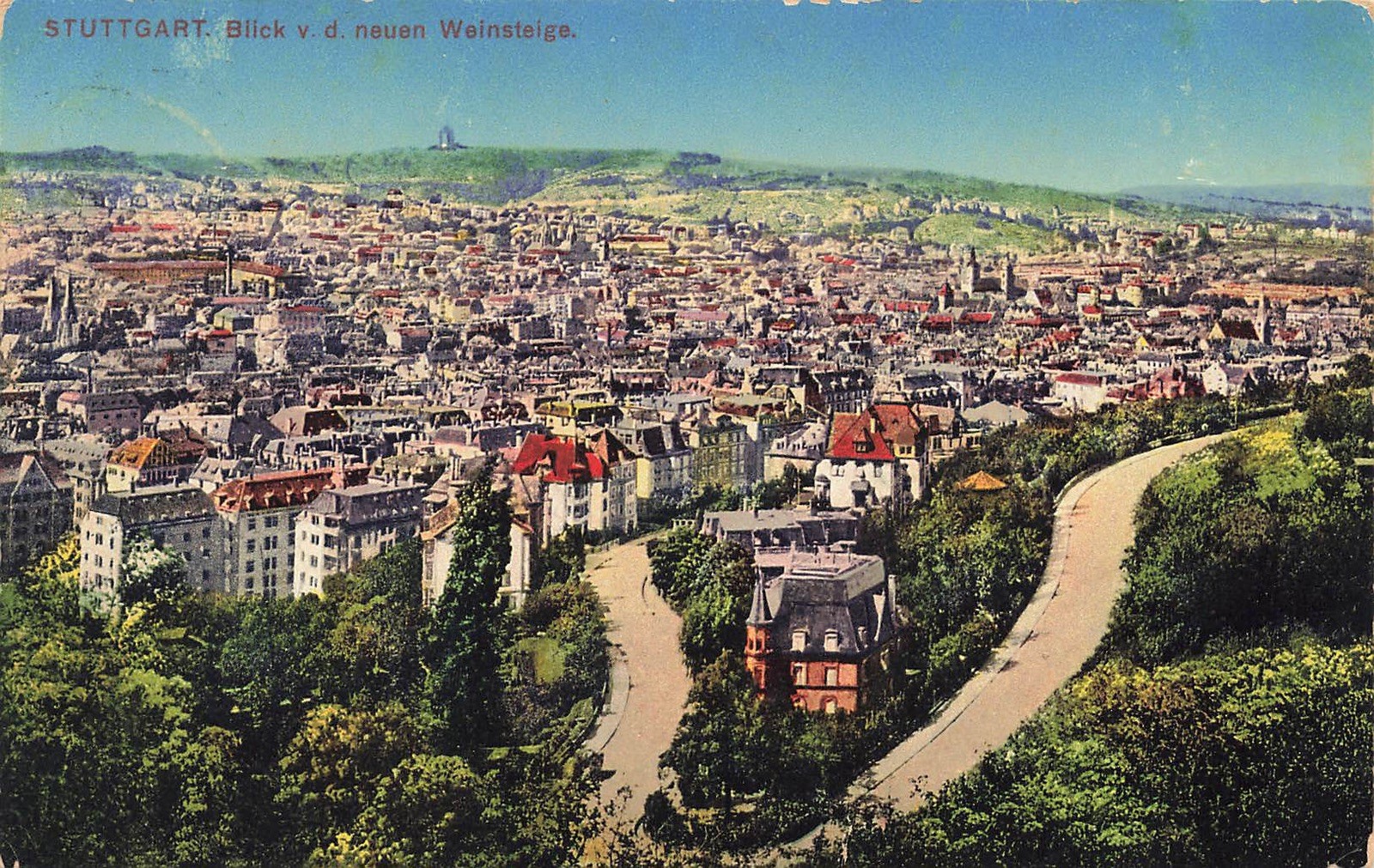 Postcard Stuttgart (70180), view from the Neue Weinsteige, used