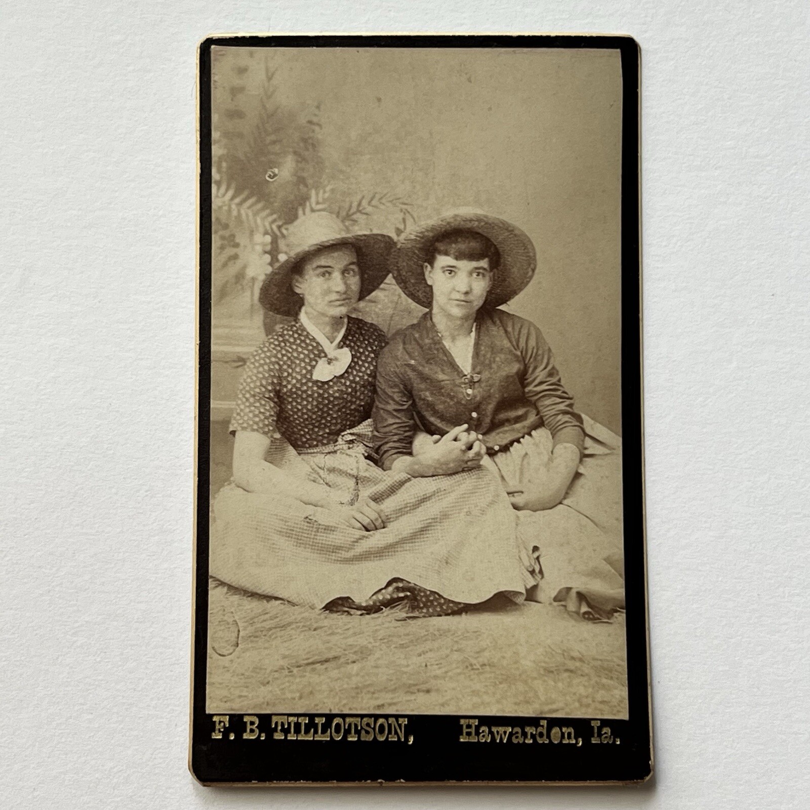 Antique CDV Photograph Affectionate Young Women Holding Hands Hawarden IA