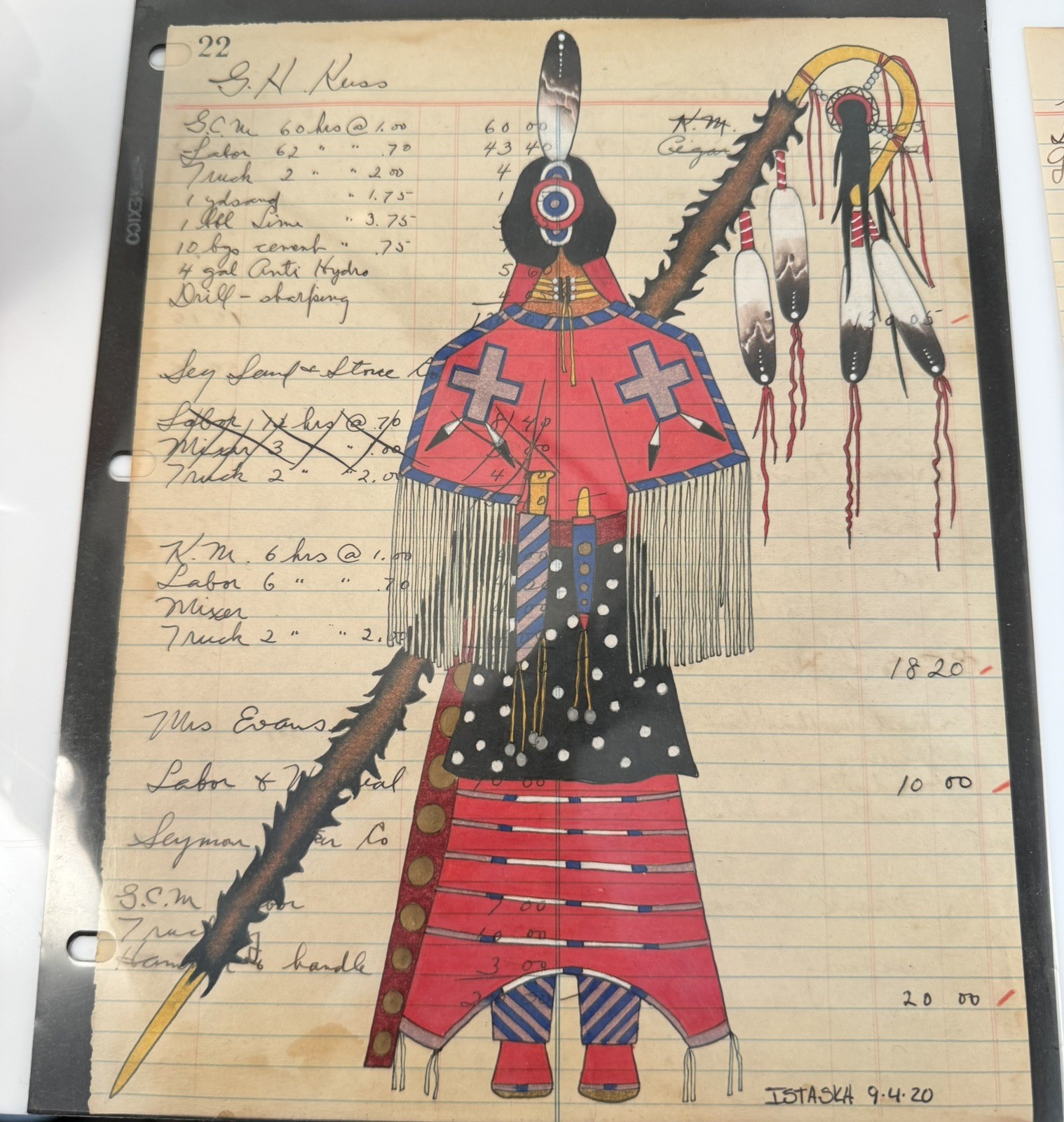 TRAVIS BLACKBIRD Ledger Art ORIGINAL Native American Drawing INDIAN CHIEF Woman