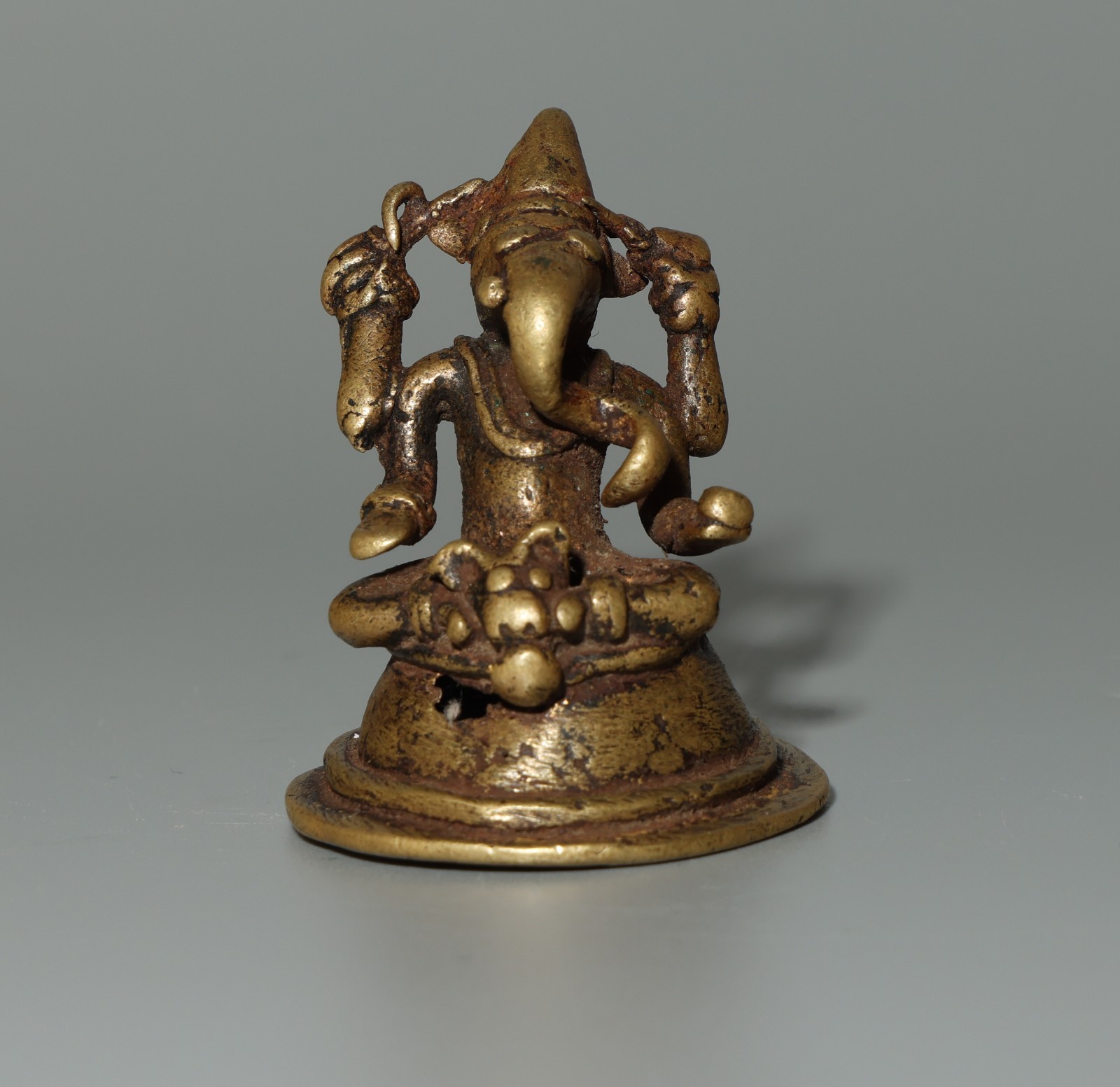 Tibet 1700s Old Antique Alloy Copper Four-armed Ganesha Buddha Statue Amulet
