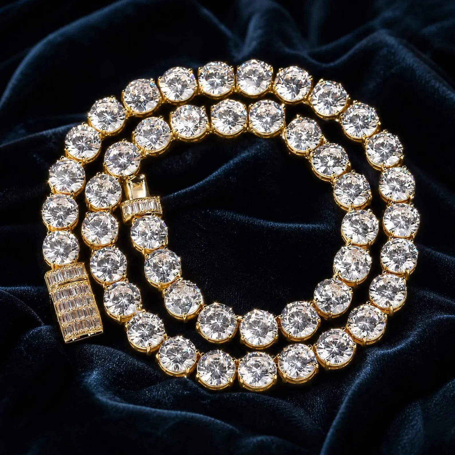 Large Round Cut Diamond Tennis Choker Necklace In 18k Yellow Gold Plated 20''