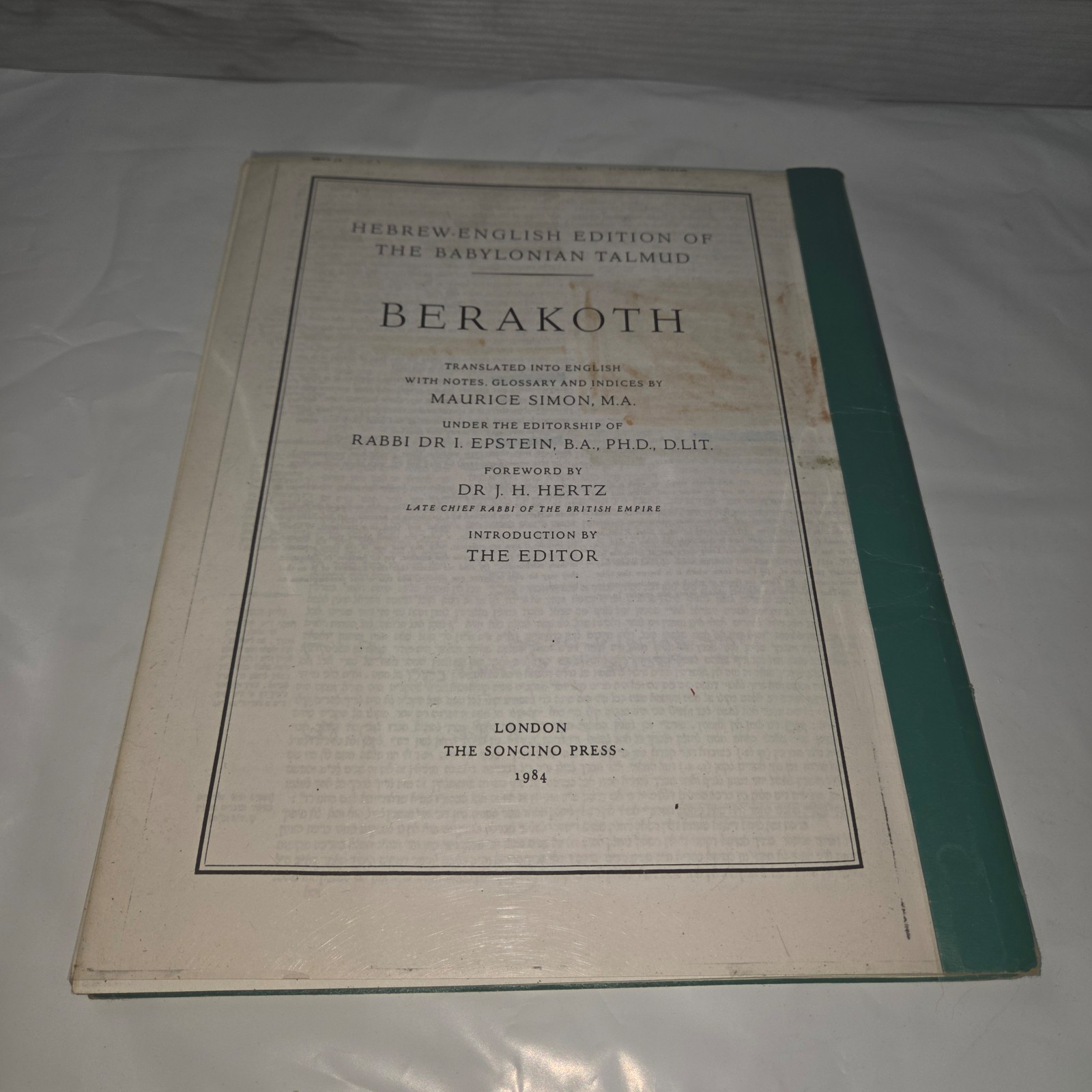 1984 Soncino Talmud Berakoth Hebrew English Edition Judaica Study Book