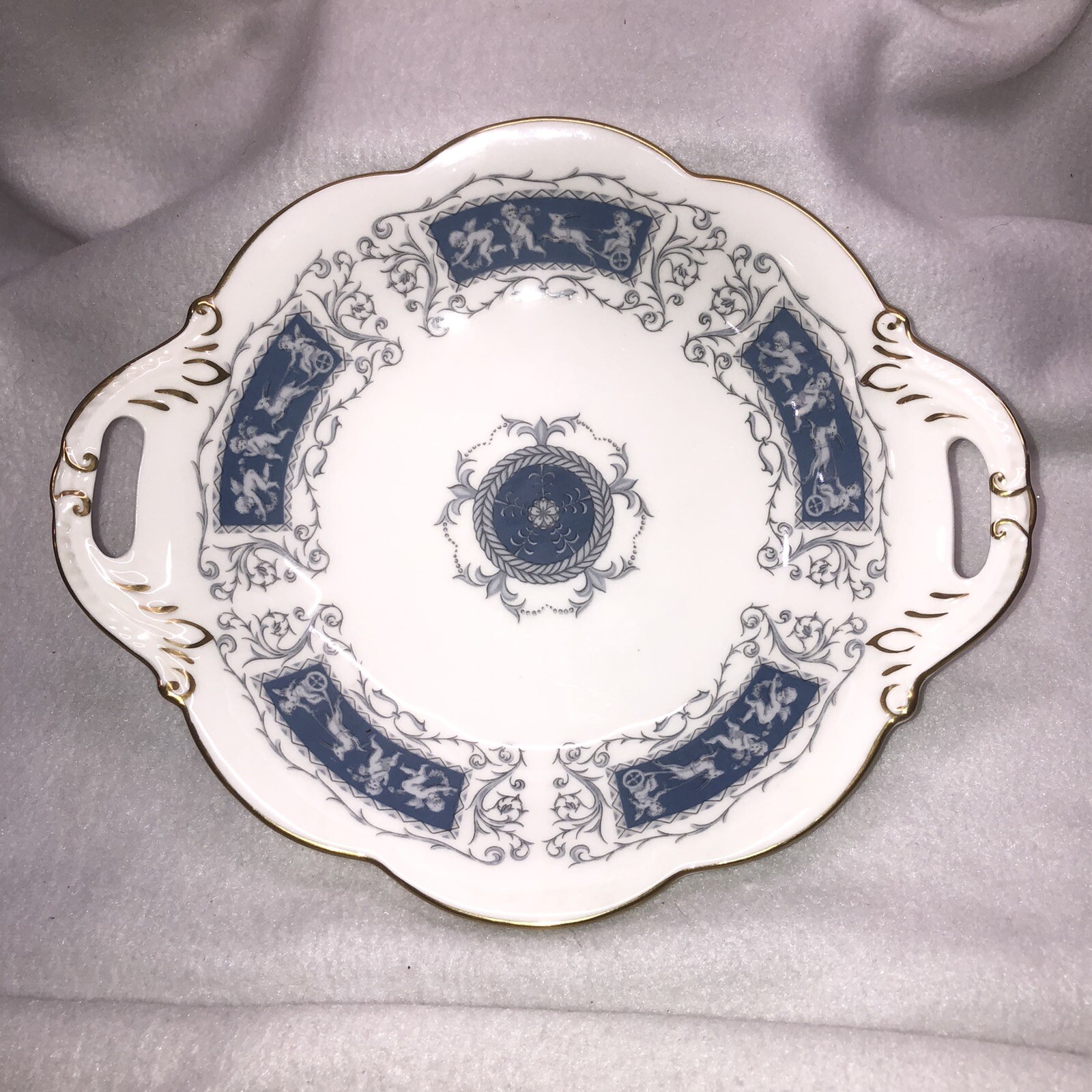 COALPORT Open Handled SERVING Candy Dish REVELRY BLUE Cherubs Gold *SECOND*