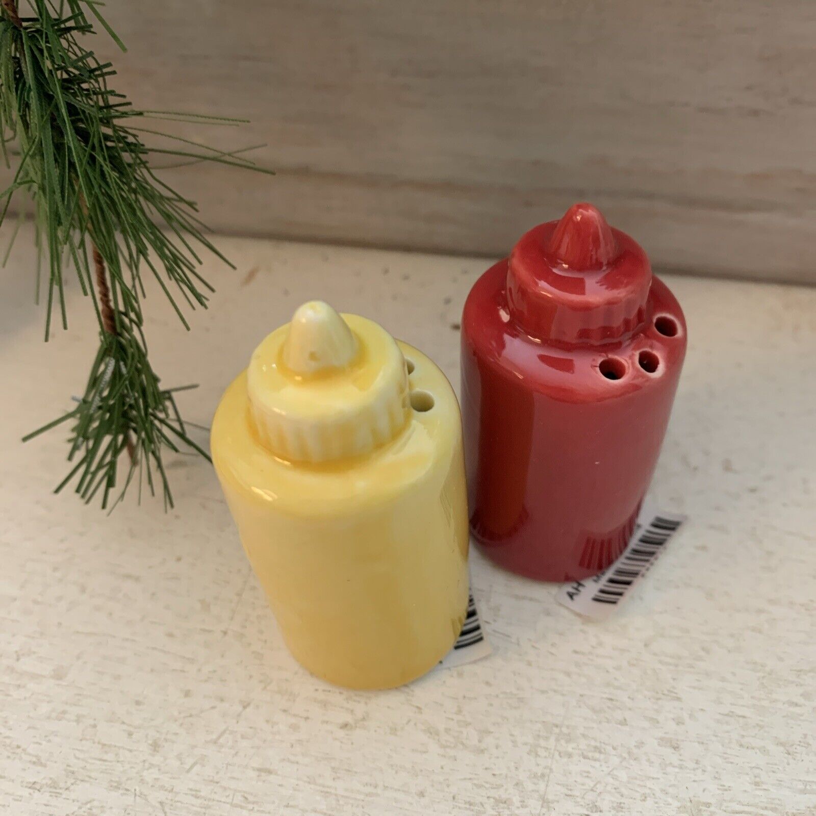 Cracker Barrel Mini Ketchup Mustard Salt And Pepper Shakers 2x1”