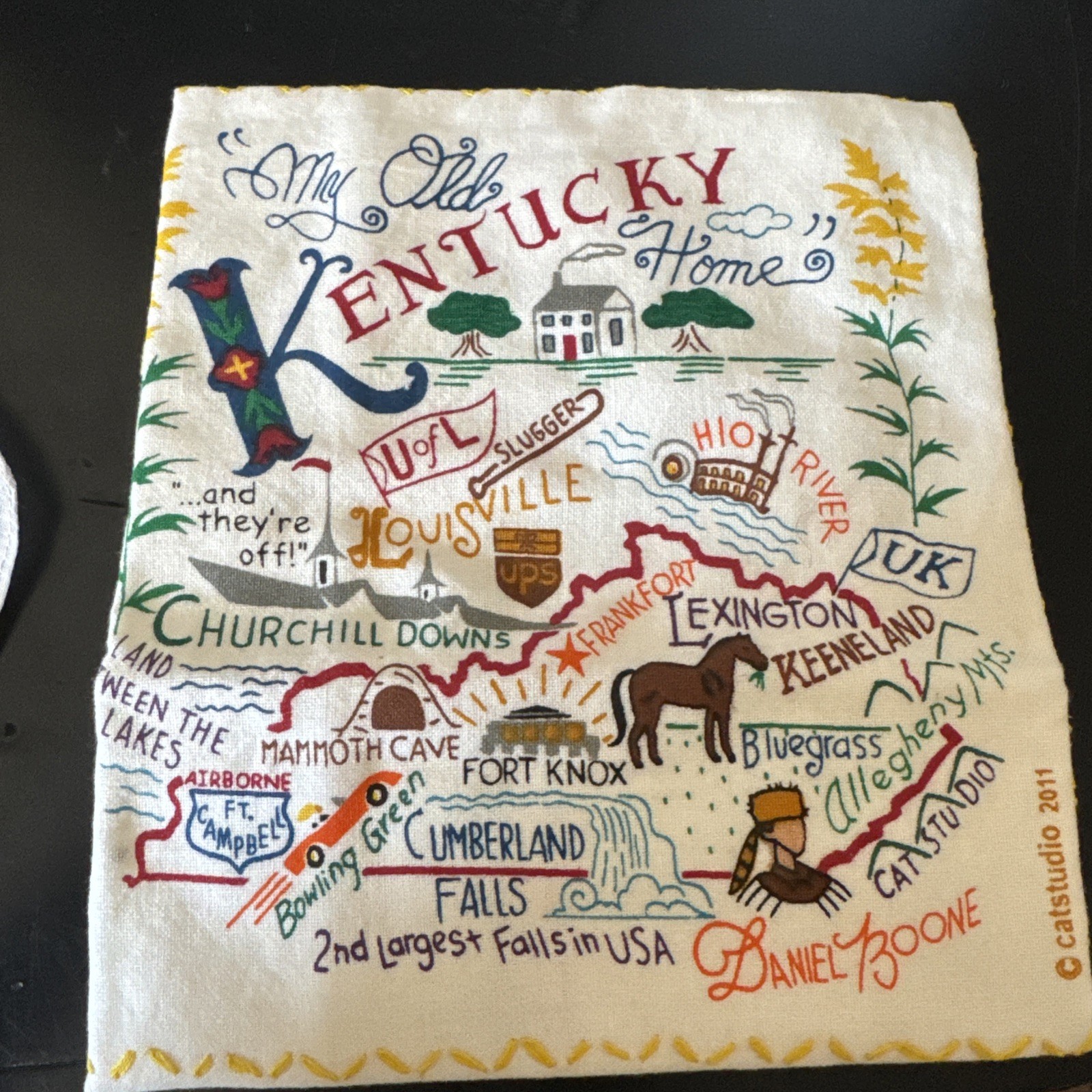 Vintage Catstudio Tea Towel Kentucky Fun Places Of The State Retro Look 2011