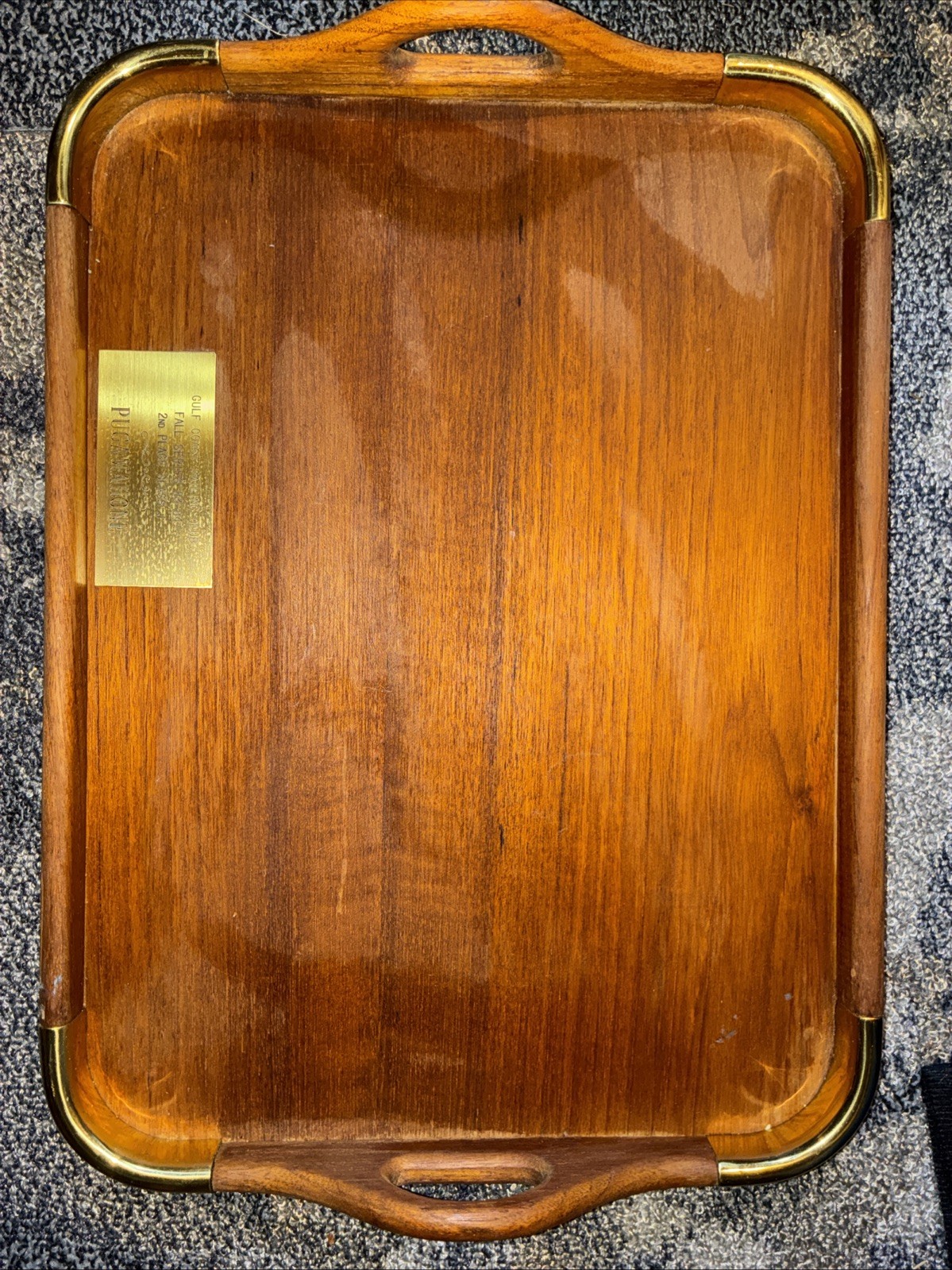 Vtg Good Wood MCM Teak Wood Serving Tray Gulf Coast Sailing Club Trophy 2 Place Vtg Good Wood MCM Teak Wood Serving Tray Gulf Coast Sailing Club Trophy 2 Place
