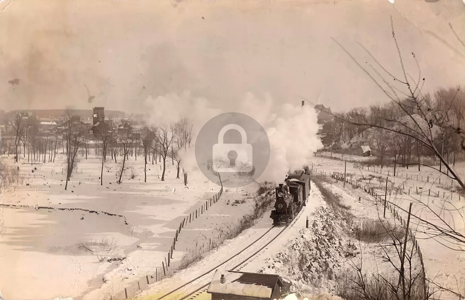 Sac City Iowa Steam Train in Snow 1900s RPPC Photo Postcard COPY