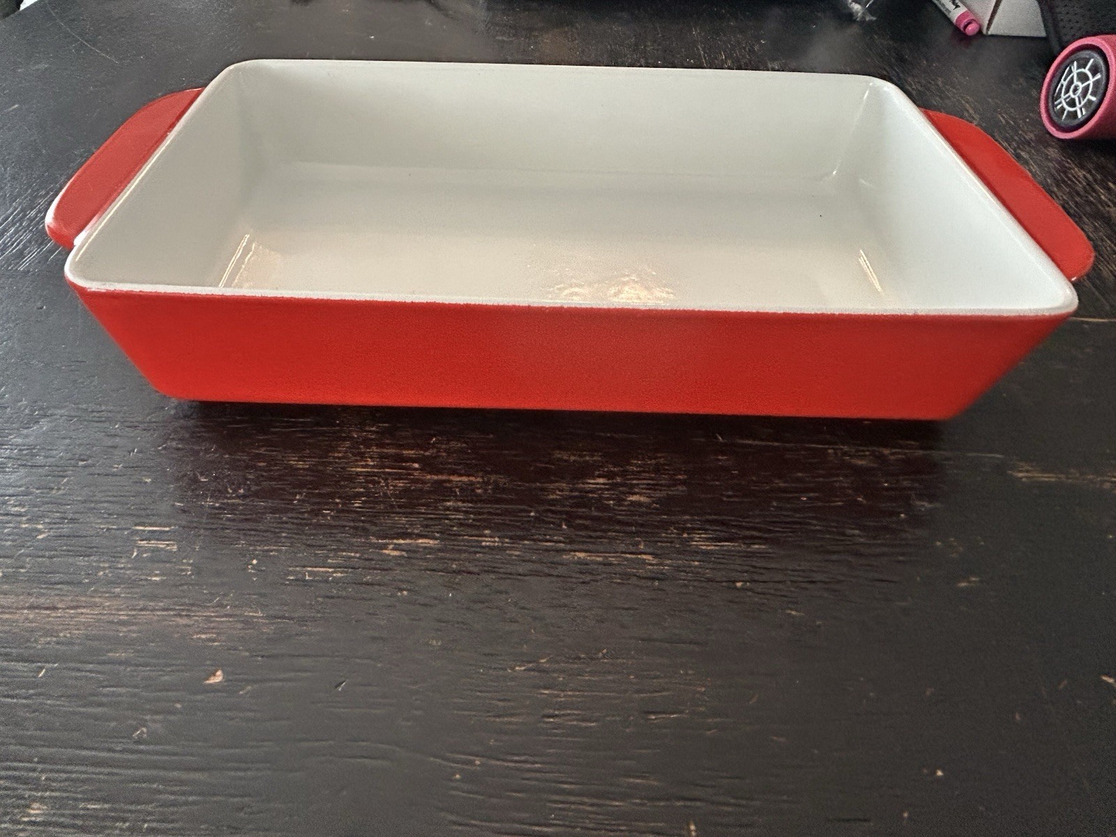 Vintage Copco Michael Lax Design Red Enameled Cast Iron Casserole Pan 10 X 6