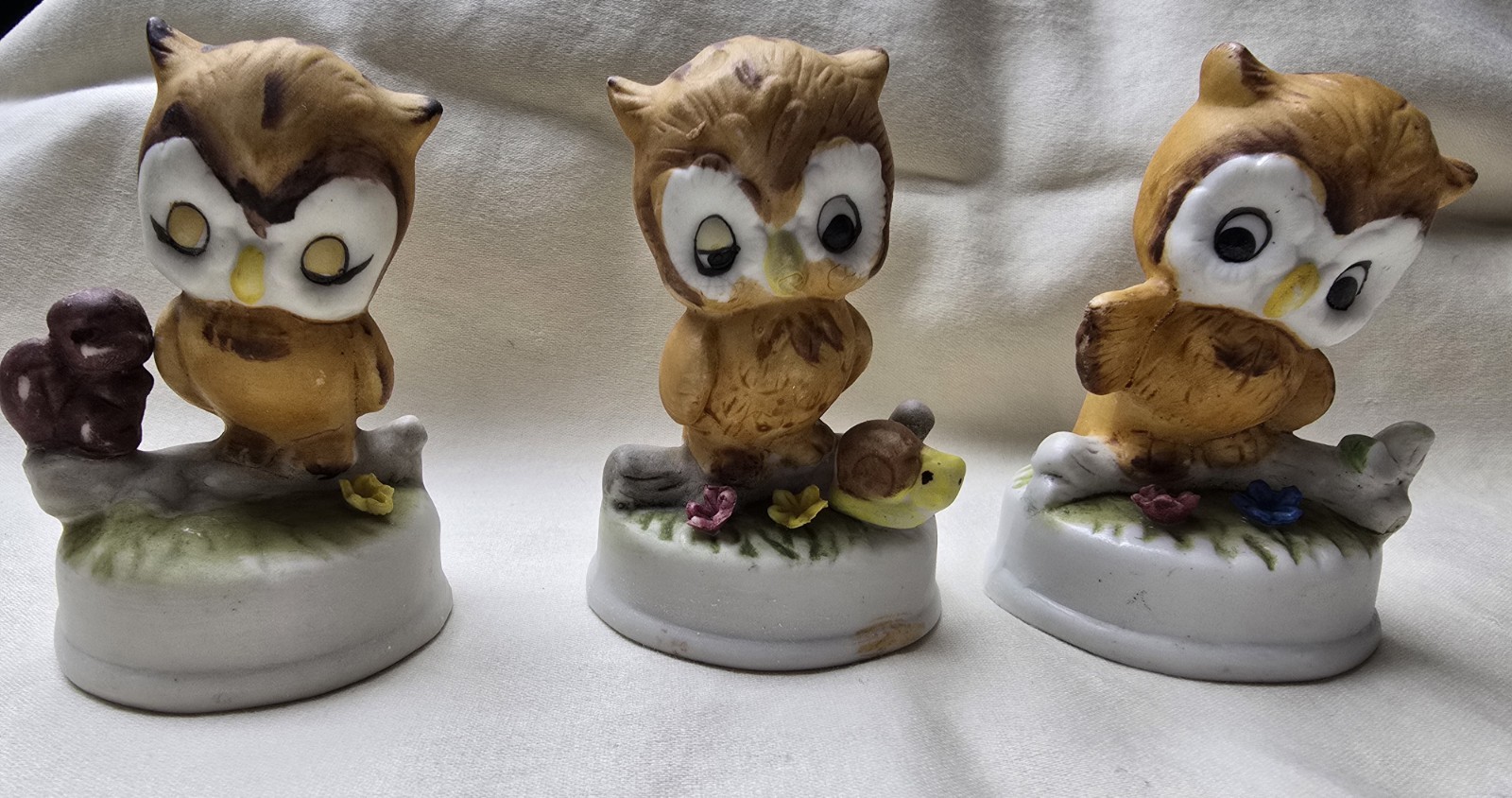 Vintage 1970's Price Products Ceramic Owl Figurines, Set of 3 Matte Bisque Owls