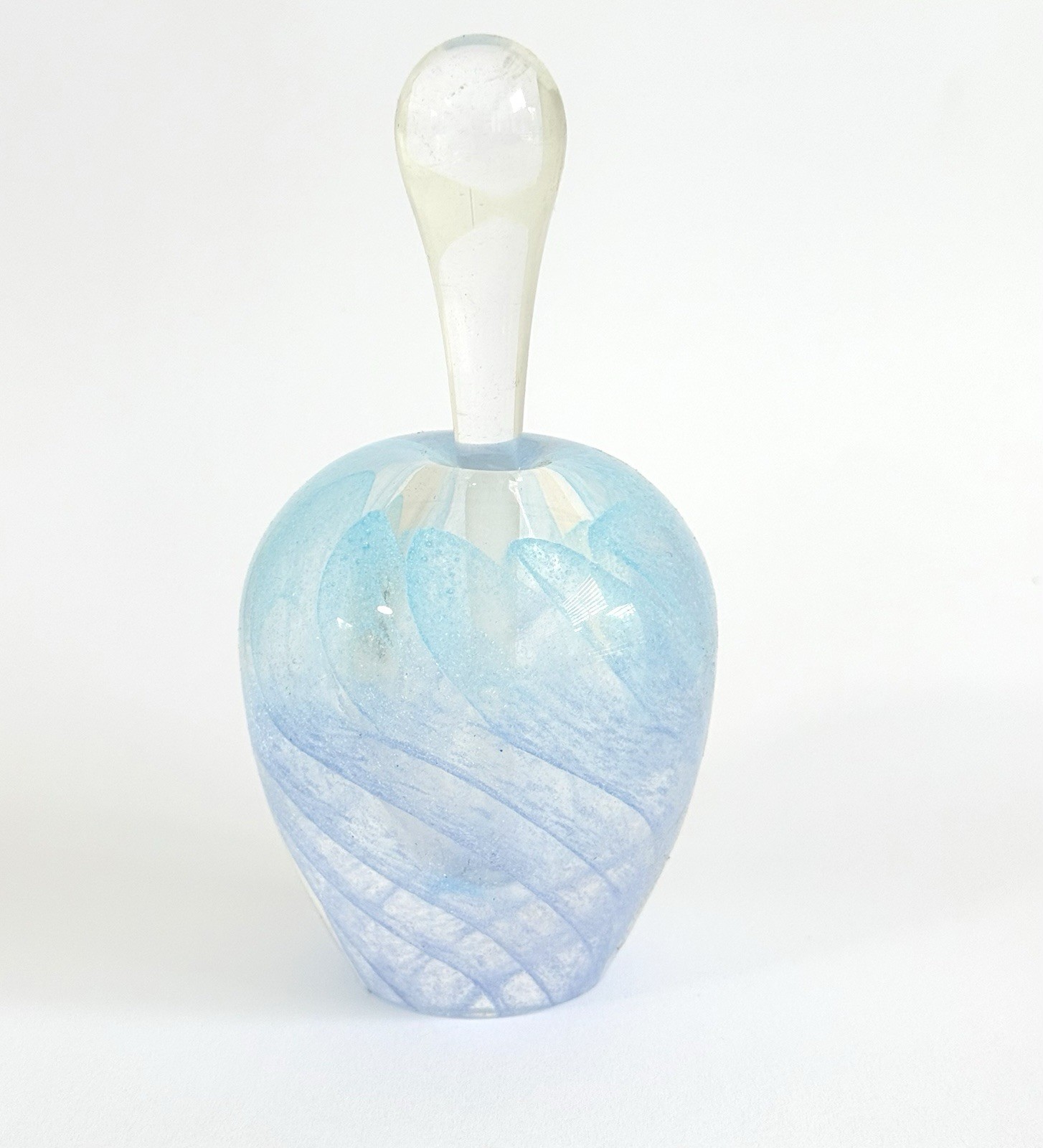 Vintage Nourot Art Glass Purfume Bottle, Blue Swirl 1989 in Original Box, Signed Vintage Nourot Art Glass Purfume Bottle, Blue Swirl 1989 in Original Box, Signed