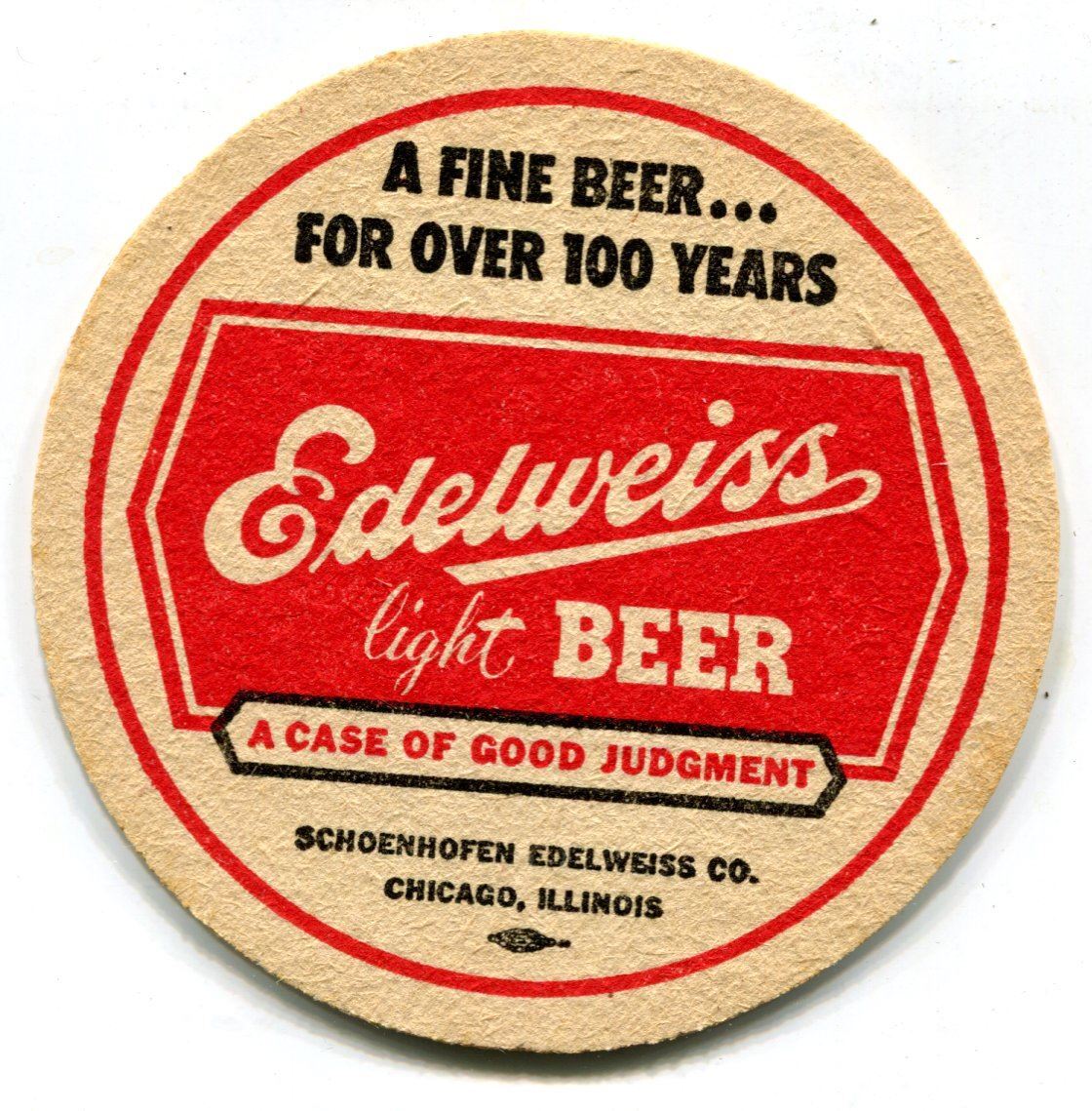 1950s Edelweiss Light Beer 3½ inch Coaster \