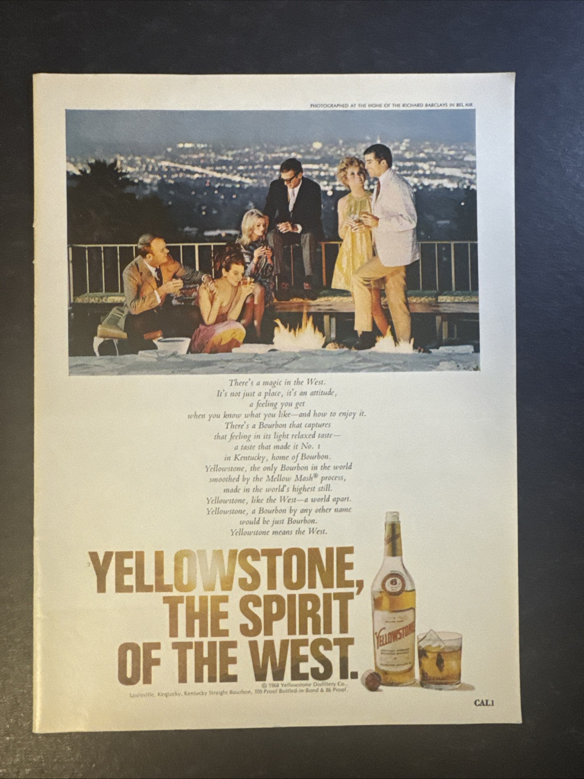 1968 Yellowstone Bourbon • Magazine Print Ad • Vintage • ADV20