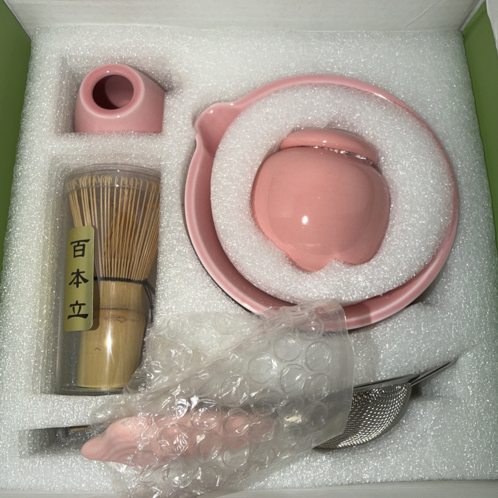 Matcha Whisk Set Gift Box - Matcha Set w Spoon Bowl, 6 piece waffle pink ceramic Matcha Whisk Set Gift Box - Matcha Set w Spoon Bowl, 6 piece waffle pink ceramic