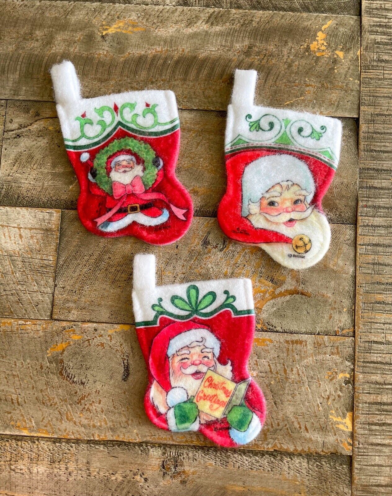 Miniature Santa Felt Christmas Stockings Tennis Santa\'s Best Vintage 5”