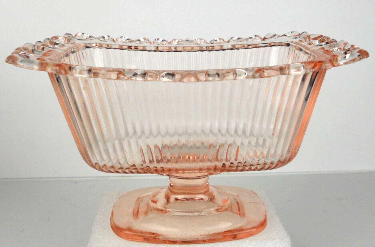 Pink Indiana 30\'s Depression Glass Rectangular Footed Candy Dish Lace Rim No Lid