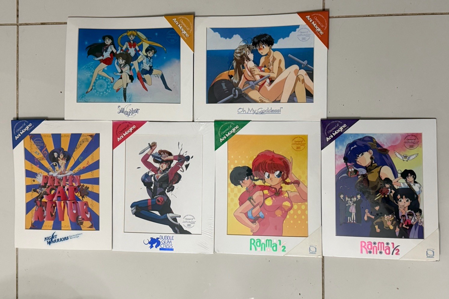 Vintage 90s Chroma-Cel Lot 6 Sealed Sailor Moon Ranma Oh My Goddess Darkstalkers