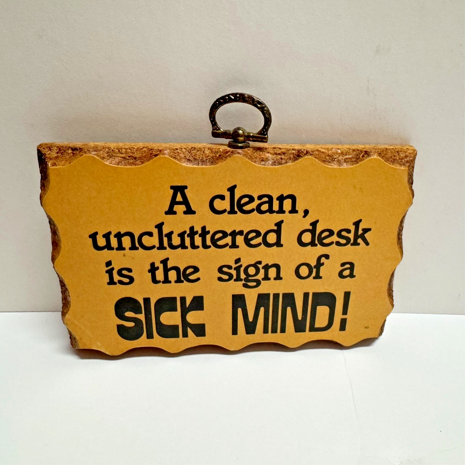Vintage 1970's Paula's Wooden Mottos Desk Sign - Clean Desk Retro Office Humor
