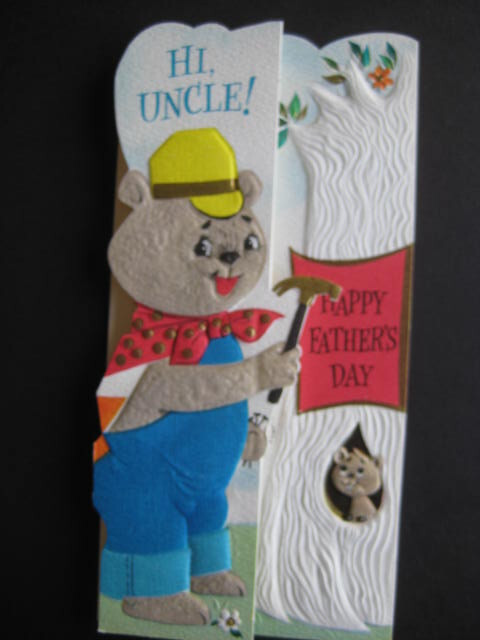 UNUSED 1960s vintage greeting card Hallmark FATHER\'S DAY To Uncle Bear w/ Hammer
