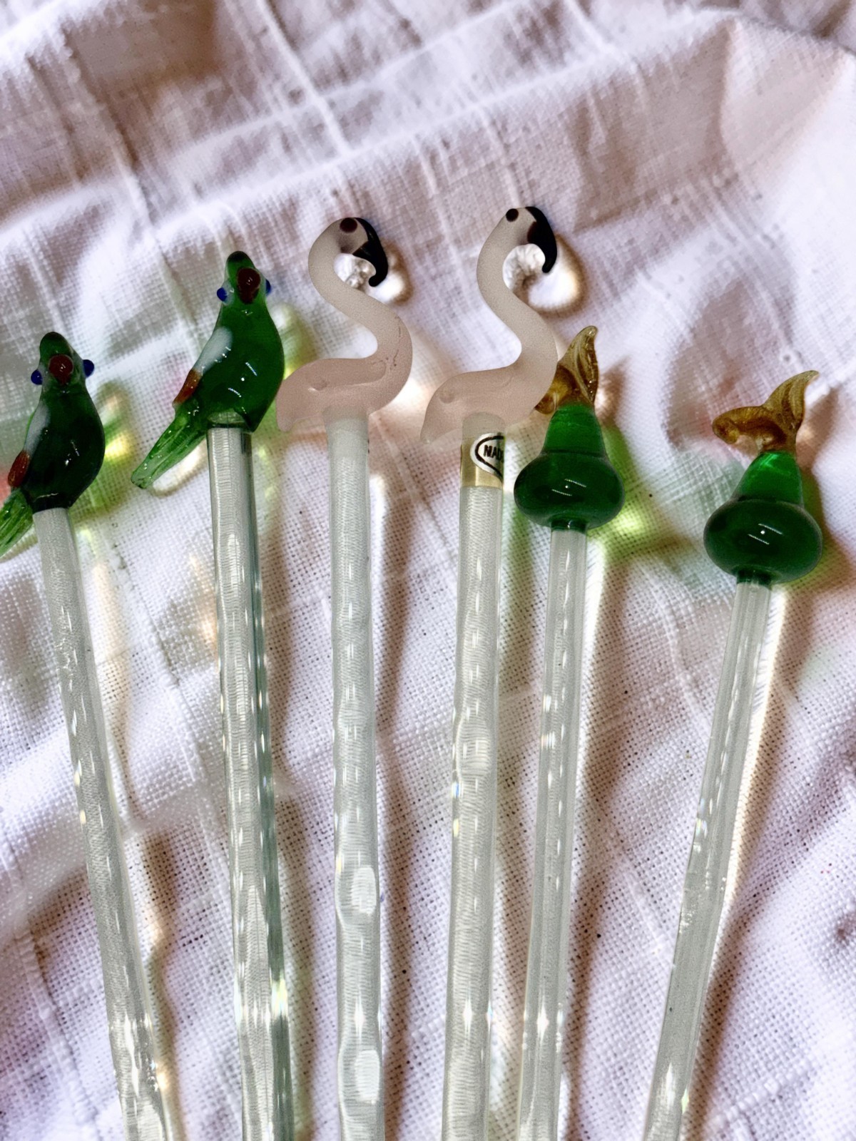 Vintage 70s Blown Glass Swizzle Sticks Lot 6 Tiki Cocktail Drink Stirrers