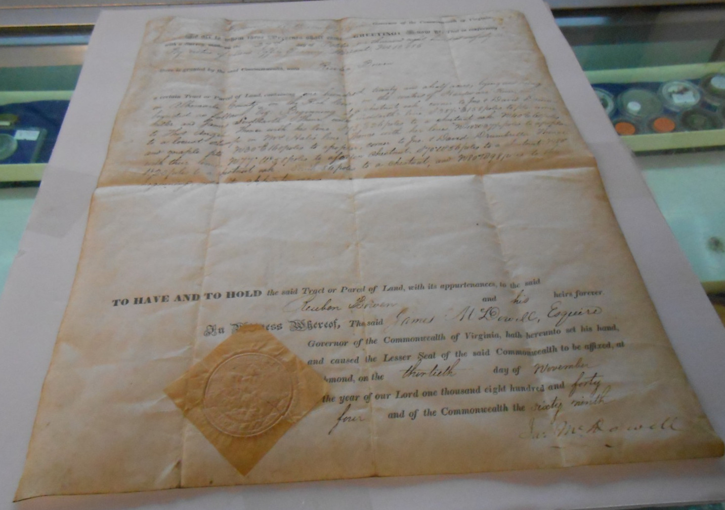 JAMES MCDOWELL , Virginia GOVERNOR. 1844 Signed land grant