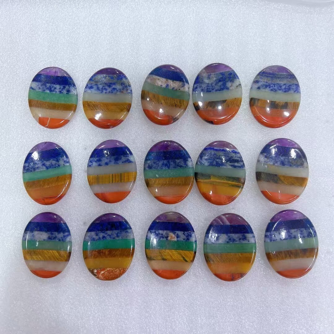 Wholesale 50pcs seven chakras Crystal Oval Thumb Worry Stone Palm Stone Healing