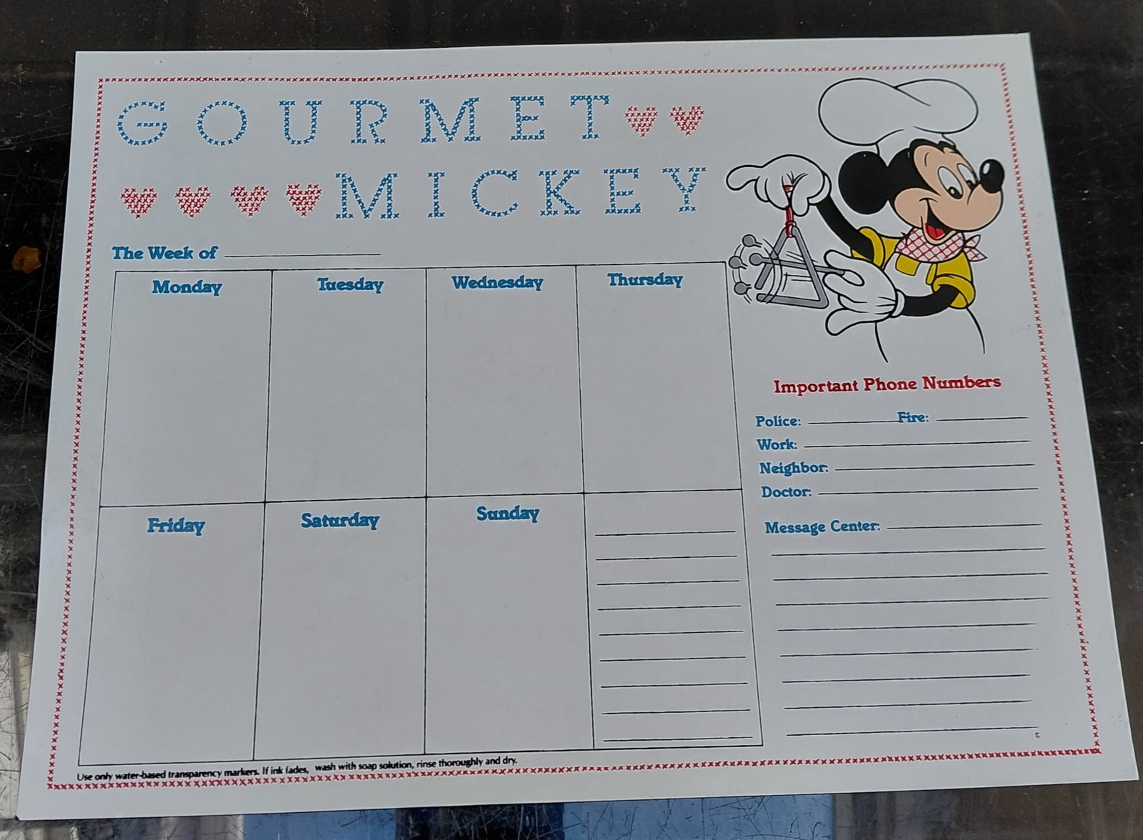 Vintage 1980s Disney Gourmet Mickey Mouse Magnetic Refrigerator Memo Board