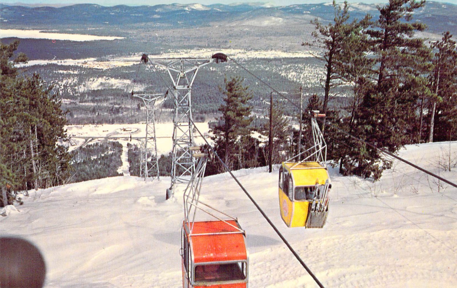 1971 NH W Ossipee Mount Whittier Ski Area Gondola lift view Postcard A75