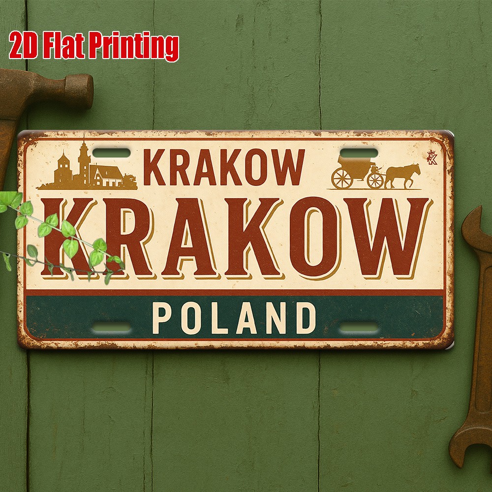 2D Printed Sign Krakow City Heritage Aluminum License Plate Metal Decor 2D Printed Sign Krakow City Heritage Aluminum License Plate Metal Decor