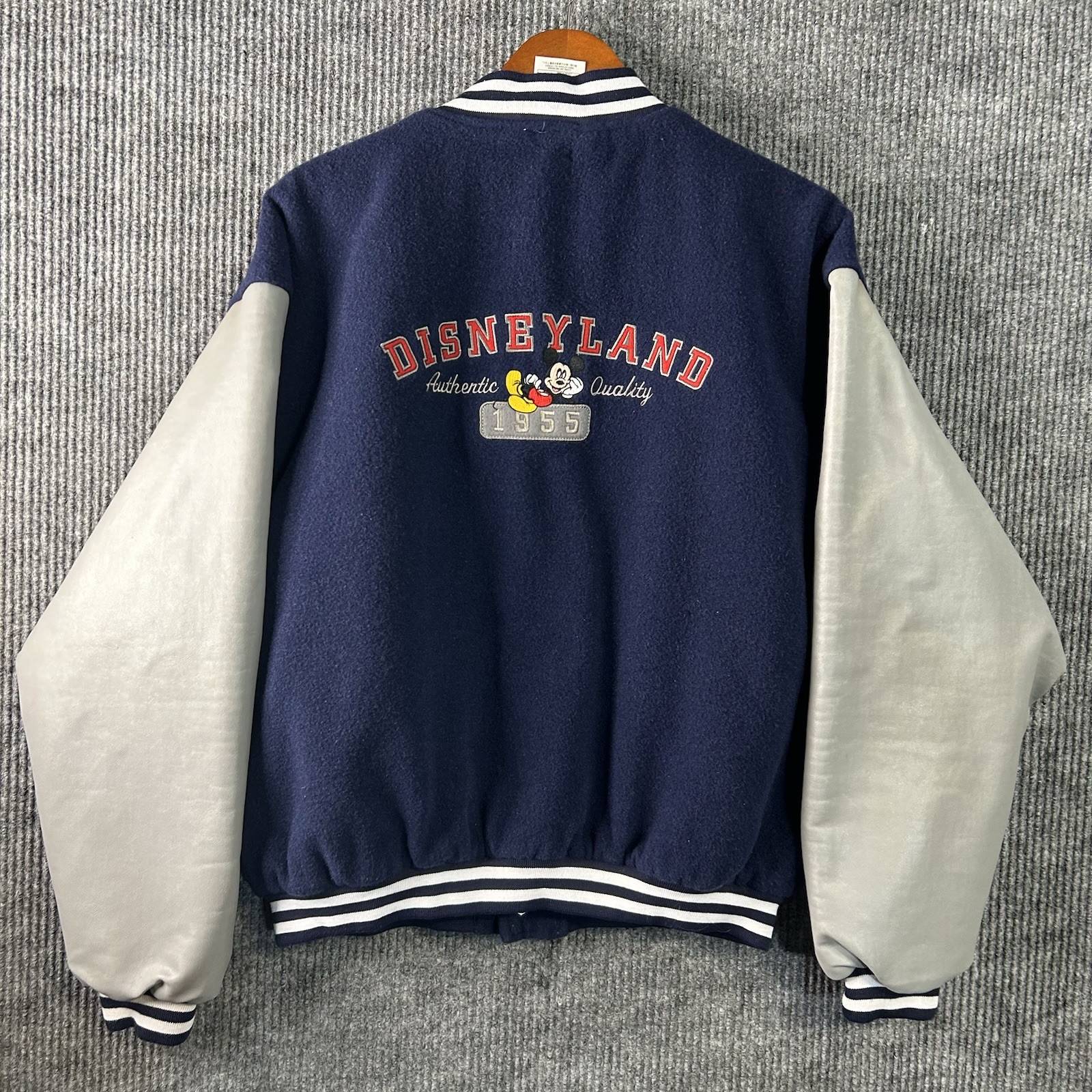 Vintage Disneland Letterman Jacket Adult Medium Blue Gray Arms Micky Mouse