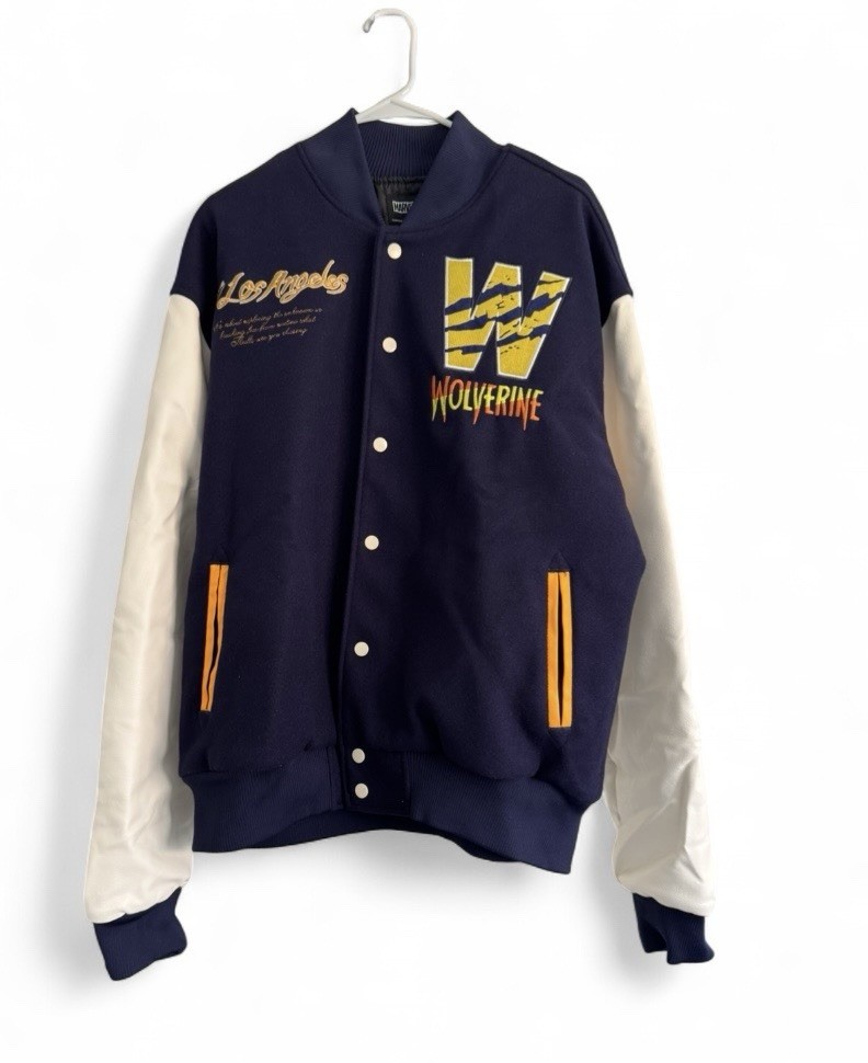 NWT Men’s CVLA X Wolverine Varsity Jacket Marvel Comics XXL 2XL Navy/ivory