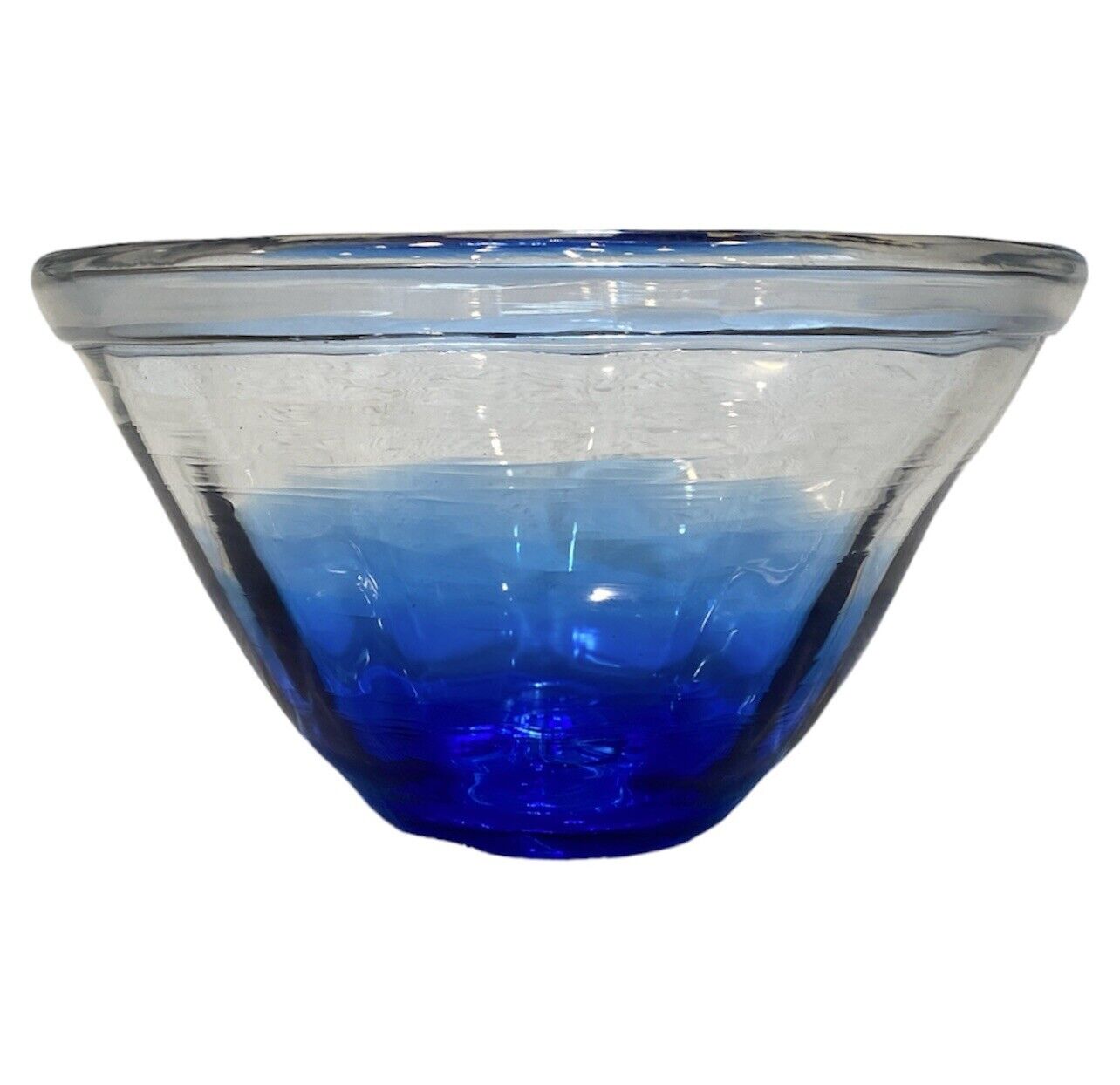 2016 BLENKO Handmade Glass Centerpiece Fruit Bowl, Blue & Clear Glass SIGNED