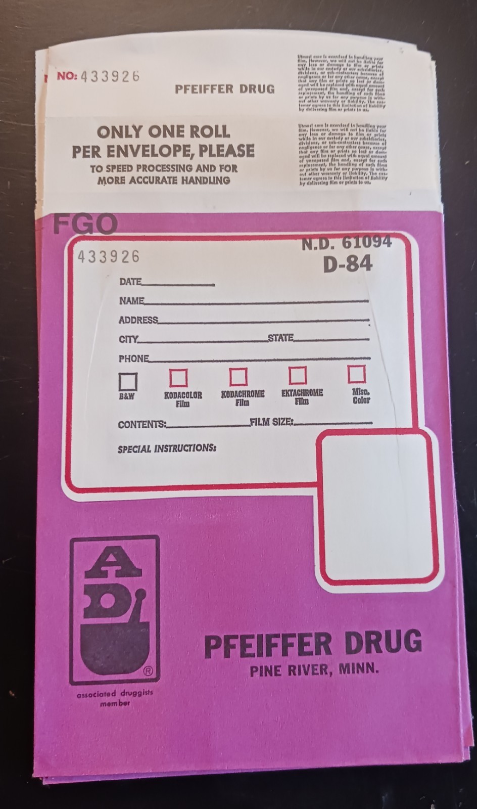 Vtg Pfeiffer Drug Pine River MN Film Photo Mailer Envelopes Complete Lot of 14 Vtg Pfeiffer Drug Pine River MN Film Photo Mailer Envelopes Complete Lot of 14