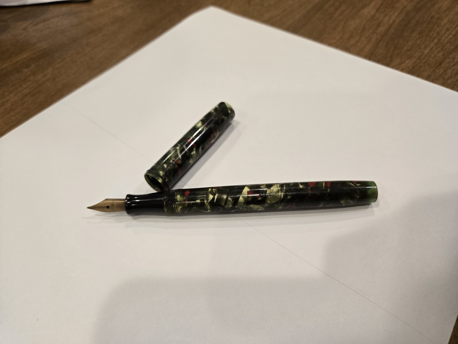 Waterman 3 Ideal Gold Nib Green Pearl Red Celluloid Fountain Pen 1930 Sold As Is