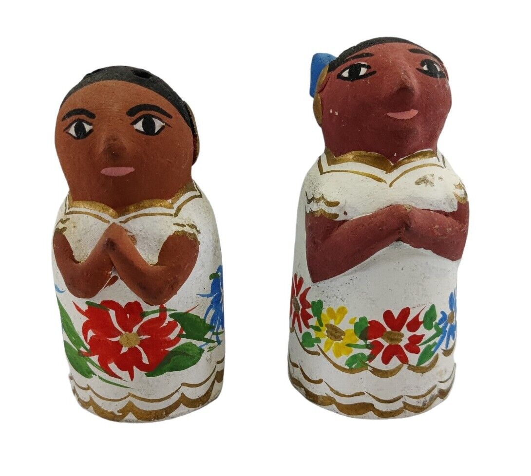 VTG Red Clay Art Folk Latin American Man Woman Figural Salt Pepper Shakers READ