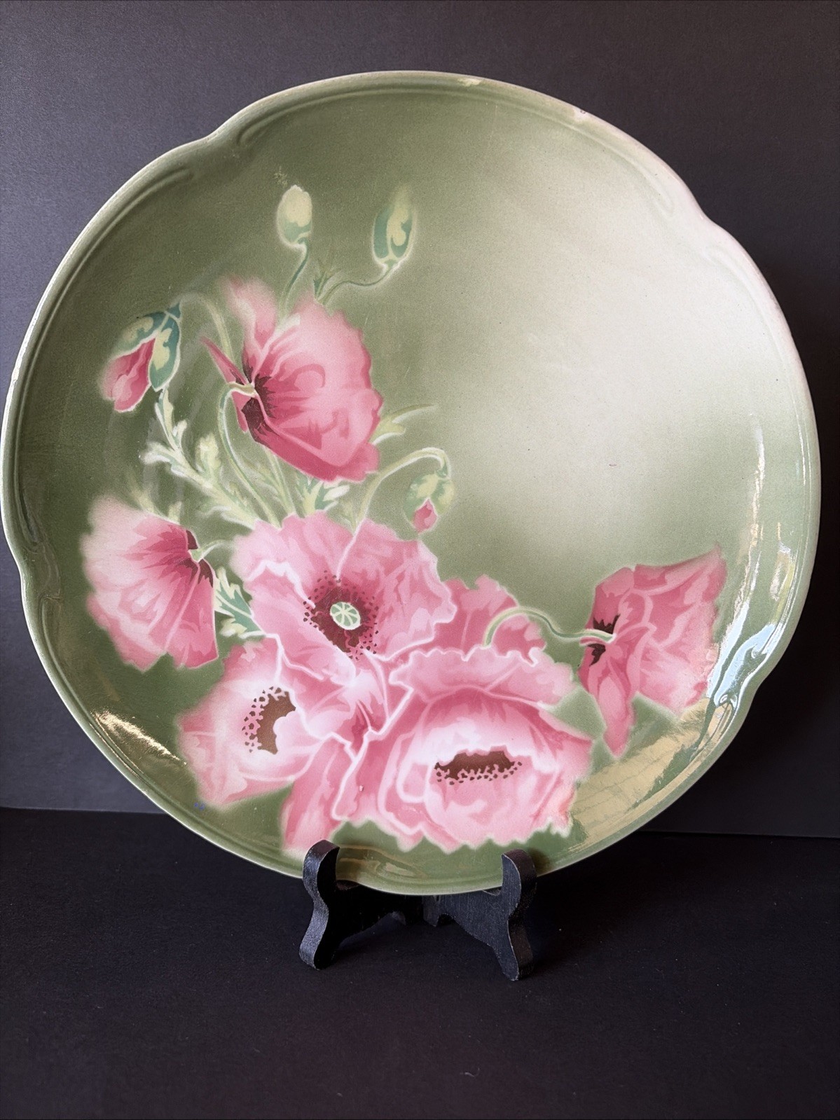 K & G Luneville France Antique 1890 Airbrushed Handpainted Roses Hanging Plate