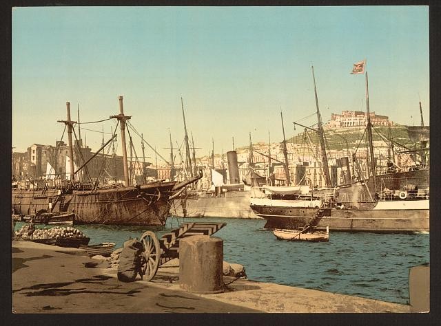 Photo:Naples Italy Harbor Steamships and Sailing Vessels c1890s