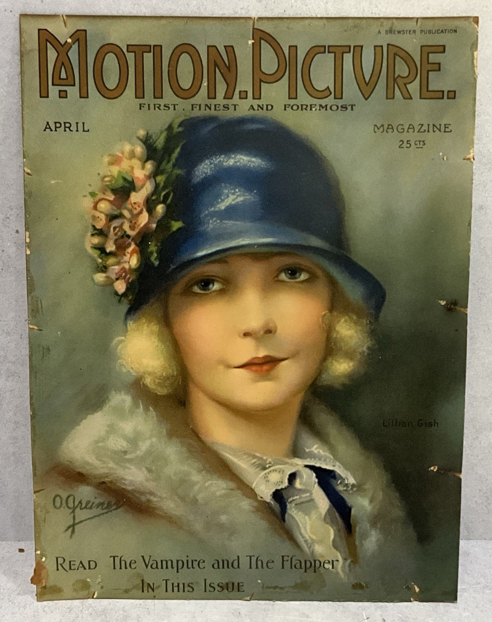 1923 Motion Picture Magazine Mounted Cover Lillian Gish Art Deco Flapper