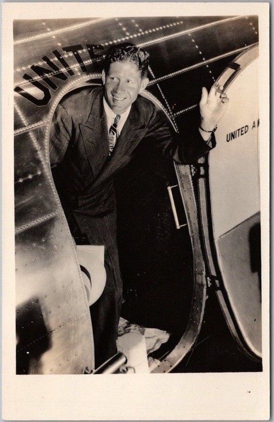 c1930s Aviation Real Photo RPPC Postcard / Rudy Vallee in United Air Lines Plane